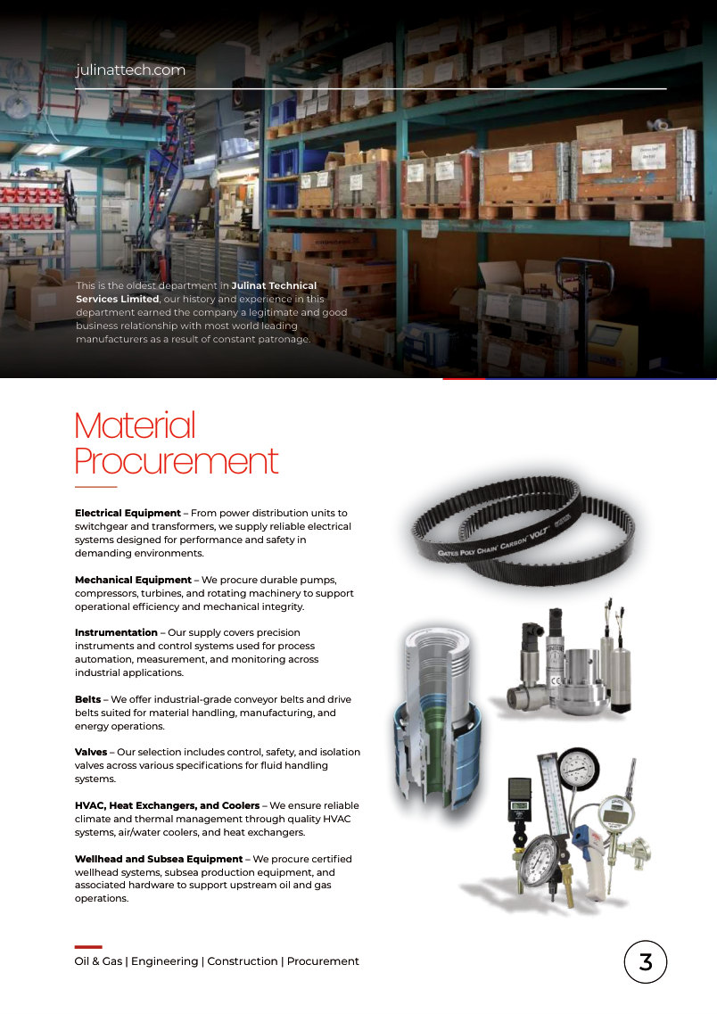 Julinat Technical Services brochure inside feature
