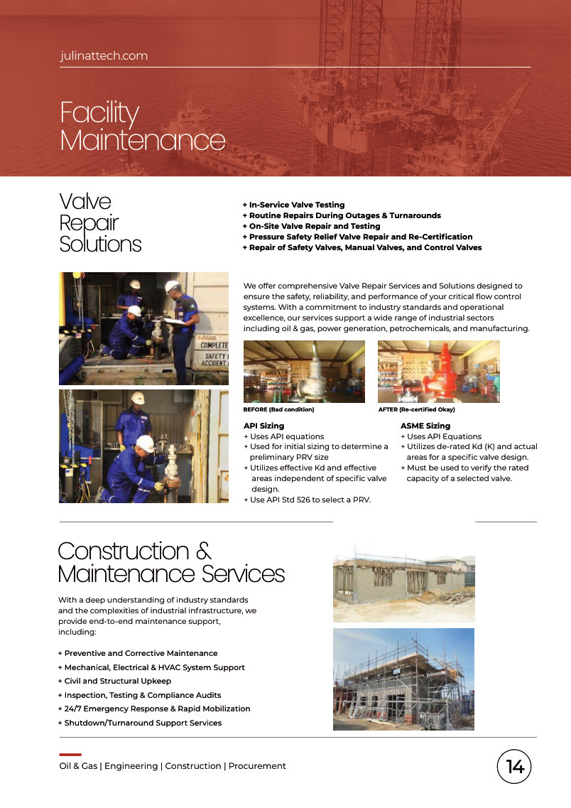 Julinat Technical Services brochure inside feature