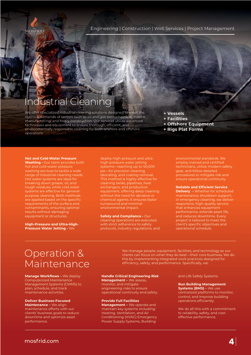 Mosfrid Technical Services brochure inside feature