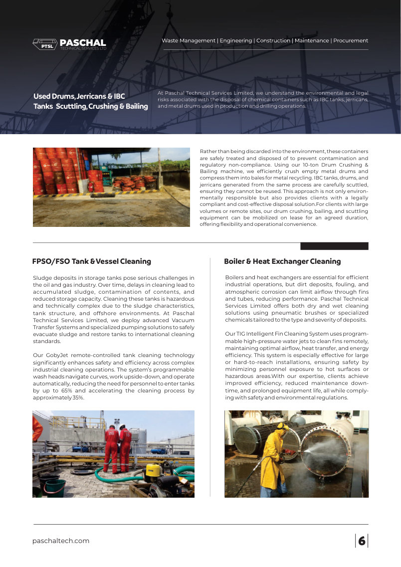 Paschal Technical Services brochure inside feature
